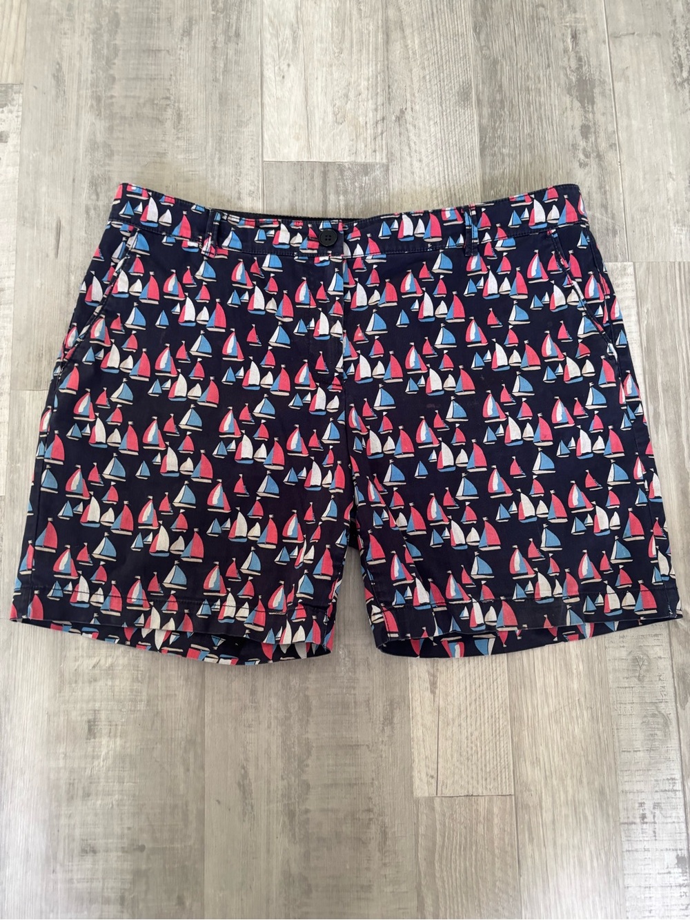 Talbots Navy Swim Shorts with Red, White & Light Blue Sailboat Print